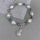 Gray Rice Freshwater Pearl Bracelet with Toggle Clasp