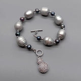 Gray Rice Freshwater Pearl Bracelet with Toggle Clasp