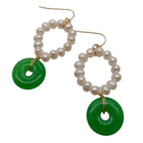 KKGEM Freshwater Pearl Green Jade Circle Earrings 23mm