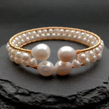 KKGEM Natural Cultured Potato and Rice Pearl Wrap Bangle Bracelet