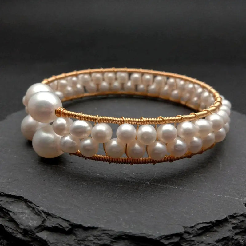 KKGEM Natural Cultured Potato and Rice Pearl Wrap Bangle Bracelet