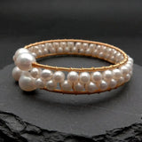 KKGEM Natural Cultured Potato and Rice Pearl Wrap Bangle Bracelet