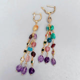 6x8mm Amethyst Citrine Kyanite Dangle Earrings CZ Pave Lever Back
