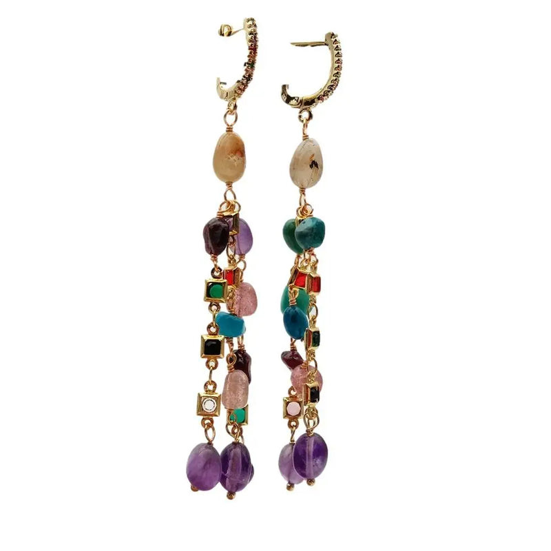 6x8mm Amethyst Citrine Kyanite Dangle Earrings CZ Pave Lever Back