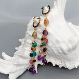 6x8mm Amethyst Citrine Kyanite Dangle Earrings CZ Pave Lever Back