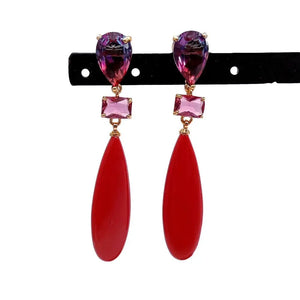 KKGEM Crystal Teardrop Red Turquoise Stud Earrings Vintage Women
