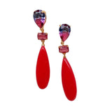 KKGEM Crystal Teardrop Red Turquoise Stud Earrings Vintage Women