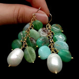 Natural Green Chrysoprase Cultured Pearl Dangle Earrings