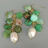 Natural Green Chrysoprase Cultured Pearl Dangle Earrings