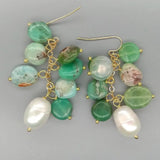 Natural Green Chrysoprase Cultured Pearl Dangle Earrings