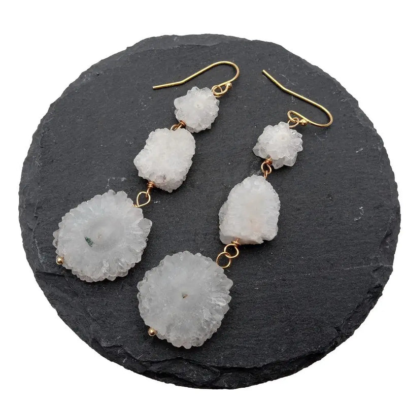 KKGEM Natural Quartz Rough 925 Silver Dangle Earrings for Women