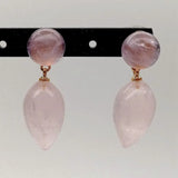 Rose Quartz Amethyst Coin Stud Earrings for Office Woman