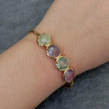 KKGEM Green Prehnite Amethyst Bangle Bracelet