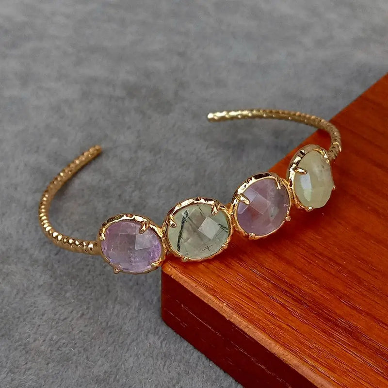KKGEM Green Prehnite Amethyst Bangle Bracelet