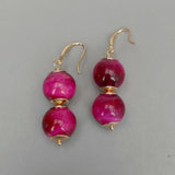 KKGEM Natural 15mm Tiger Eye Drop Earrings Fuchsia Plated Hook