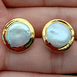 15mm Coin Pearl Stud Earrings for Women