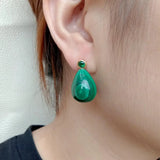KKGEM Green Malachite Teardrop CZ Stud Earrings