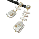 KKGEM Keshi Pearl Rectangle Biwa Pearl Dangle Earrings