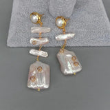 KKGEM Keshi Pearl Rectangle Biwa Pearl Dangle Earrings