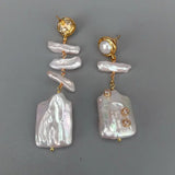 KKGEM Keshi Pearl Rectangle Biwa Pearl Dangle Earrings