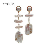 KKGEM Keshi Pearl Rectangle Biwa Pearl Dangle Earrings
