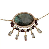 KKGEM Labradrite Garnet Cz Beads Chain Necklace