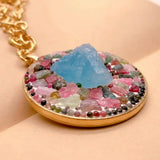 KKGEM Natural Aquamarine Rough Tourmaline Bead Pendant Necklace