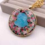 KKGEM Natural Aquamarine Rough Tourmaline Bead Pendant Necklace