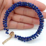 KKGEM Lapis Bangle Wrap Bracelet 2x3mm Faceted Round Magnet Clasp