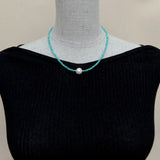 KKGEM Green Peruvian Amazonite Pearl Choker Necklace 17''