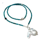 KKGEM Apatite Choker Necklace with Keshi Pearl Pendant