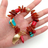 Amber Rough Turquoise Coral Charm Bracelet 8'