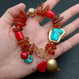 Amber Rough Turquoise Coral Charm Bracelet 8'