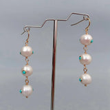 KKGEM Freshwater Pearl Turquoise Cz Dangle Earrings