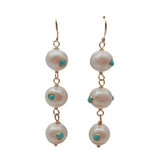 KKGEM Freshwater Pearl Turquoise Cz Dangle Earrings