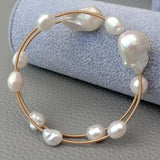 KKGEM Natural Freshwater Baroque Pearl 15x22mm Adjustable Bracelet
