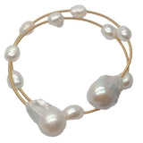 KKGEM Natural Freshwater Baroque Pearl 15x22mm Adjustable Bracelet