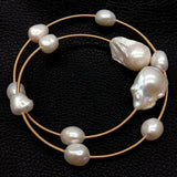 KKGEM Natural Freshwater Baroque Pearl 15x22mm Adjustable Bracelet