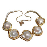 Keshi Pearl Flower Bracelet CZ Pave Chain Adjustable