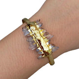 KKGEM Punk Clear Quartz Druzy Plated Bangle Bracelet
