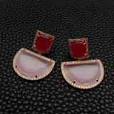 KKGEM Semicircle Pink Rectangle Fuchsia Cat Eye Dangle Stud Earrings