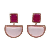 KKGEM Semicircle Pink Rectangle Fuchsia Cat Eye Dangle Stud Earrings