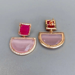 KKGEM Semicircle Pink Rectangle Fuchsia Cat Eye Dangle Stud Earrings