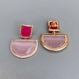 KKGEM Semicircle Pink Rectangle Fuchsia Cat Eye Dangle Stud Earrings