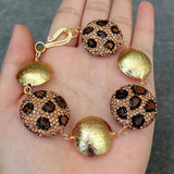 KKGEM Tiger Eye Chips Crystal Pave Coin Bead Bracelet