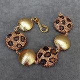 KKGEM Tiger Eye Chips Crystal Pave Coin Bead Bracelet