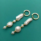 KKGEM Biwa & Potato Pearl CZ Pave Hoop Earrings