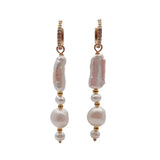 KKGEM Biwa & Potato Pearl CZ Pave Hoop Earrings