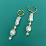 KKGEM Biwa & Potato Pearl CZ Pave Hoop Earrings