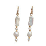 KKGEM Biwa & Potato Pearl CZ Pave Hoop Earrings